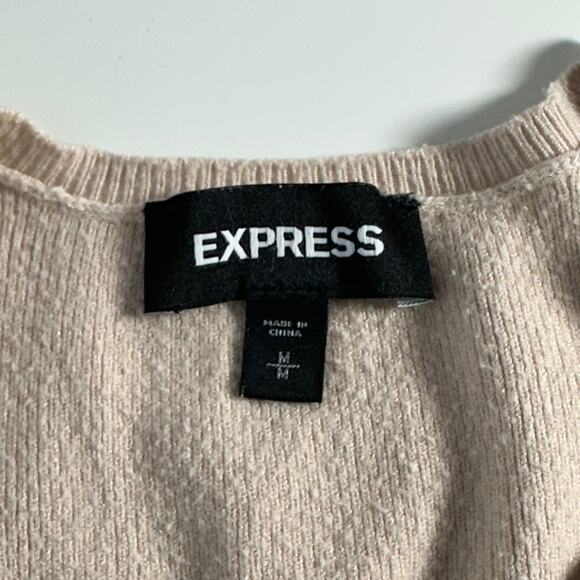 Express Women's Pullover Sweaters Size M Nude Tan Long Sleeve Ribbed Knit V-Neck - Picture 5 of 9